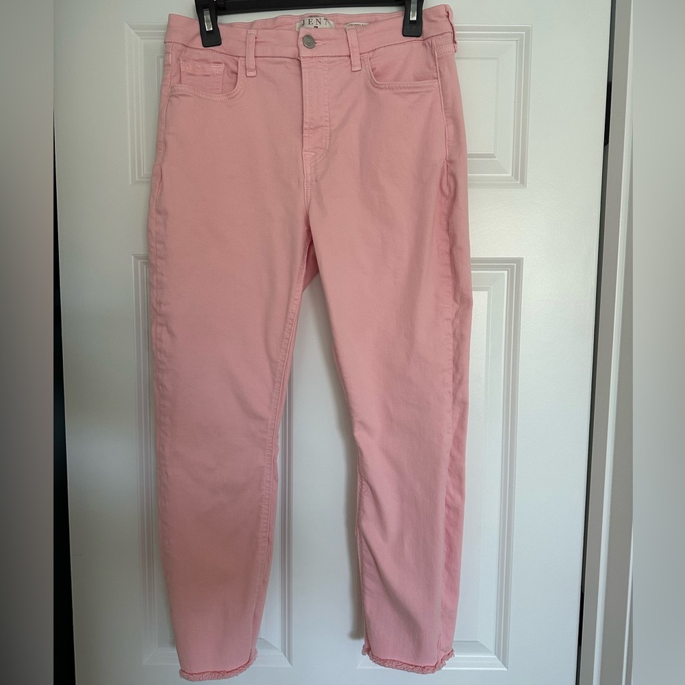 7 For All Mankind Jen7 Cropped Fringe Skinny Jeans Pink